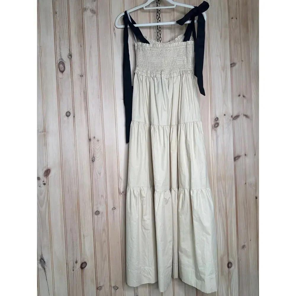 NWT Lulus Bembe Beige Tie-Strap Tiered Maxi Dress Coquette Holiday Resort Sz S - Picture 6 of 8